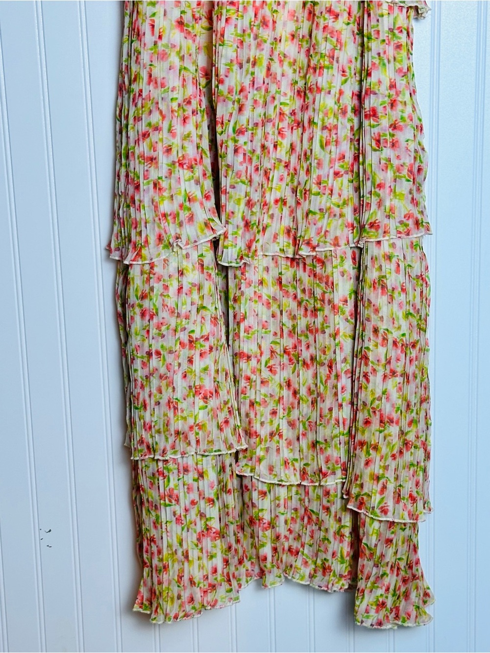 Something Navy Floral Pleated Tiered Dress S Romantic Chiffon Ruffle Pull On. - Picture 6 of 13
